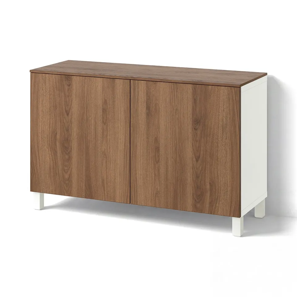 BESTÅ Storage combination with doors, white Lappviken/Stubbarp/brown walnut effect, 120x42x75 cm