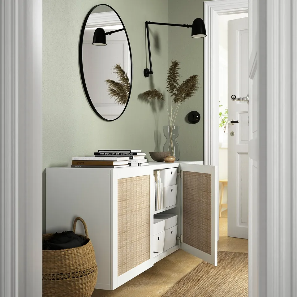 Modern entryway with BESTÅ storage, mirror, & lights
