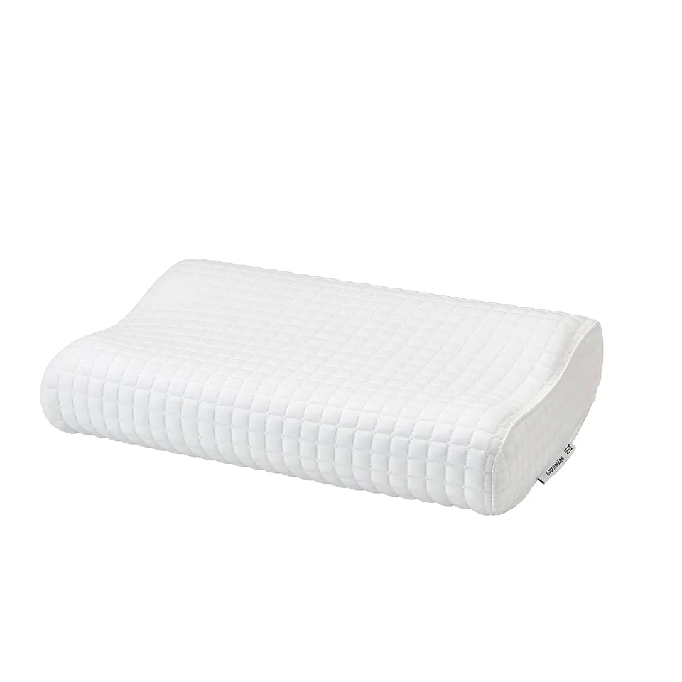 ROSENSKÄRM pillow: white, contoured, ergonomic memory foam, breathable fabric.