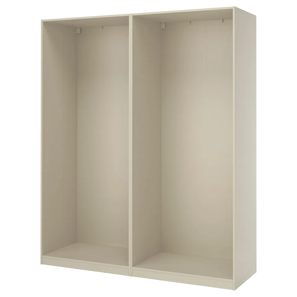 Off-white ikea PAX wardrobe frame, customizable, minimalist design.