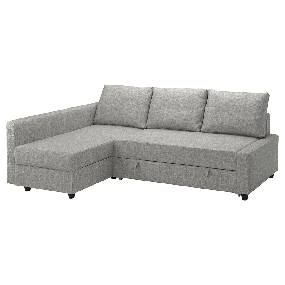 Modern grey convertible l-shaped sofa with built-in storage.