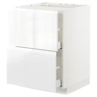 METOD / MAXIMERA base cab f hob/2 fronts/2 drawers, white/Voxtorp high-gloss/white, Width 60.0 x Depth 62.1 x Height 88.0 cm