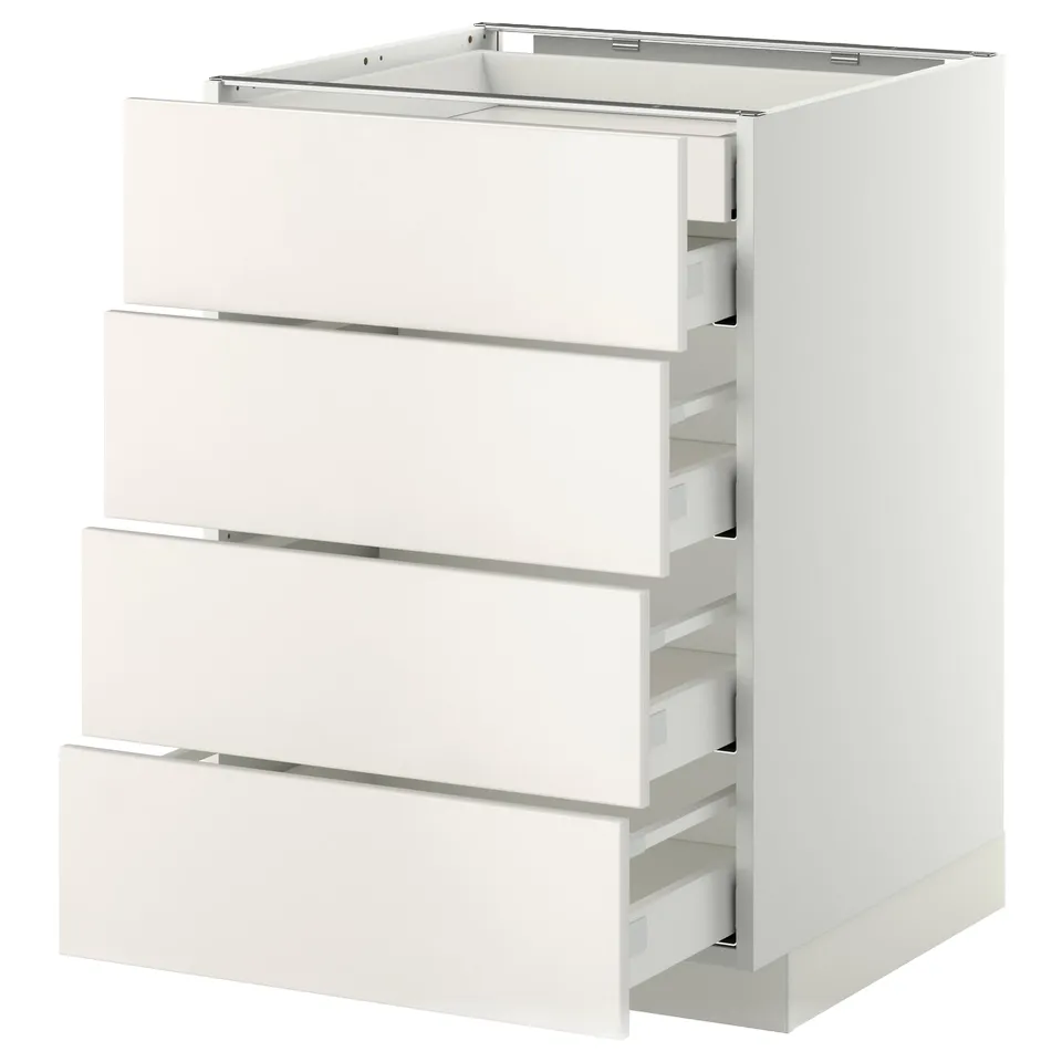 White METOD kitchen cabinet with four smooth, full-extension drawers.
