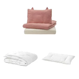 GULDVÄVARE/LEN/LENAST set: 3-piece bedlinen set for cot + duvet for cot + pillow for cot