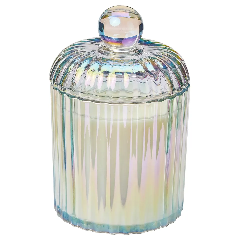 RÄFFELBJÖRK Scented candle/glass w lid/2 wicks, Rose & carnation mother-of-pearl colour, 50 hr