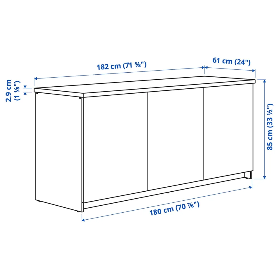 KNOXHULT Base cabinet with doors, white, 180x85 cm