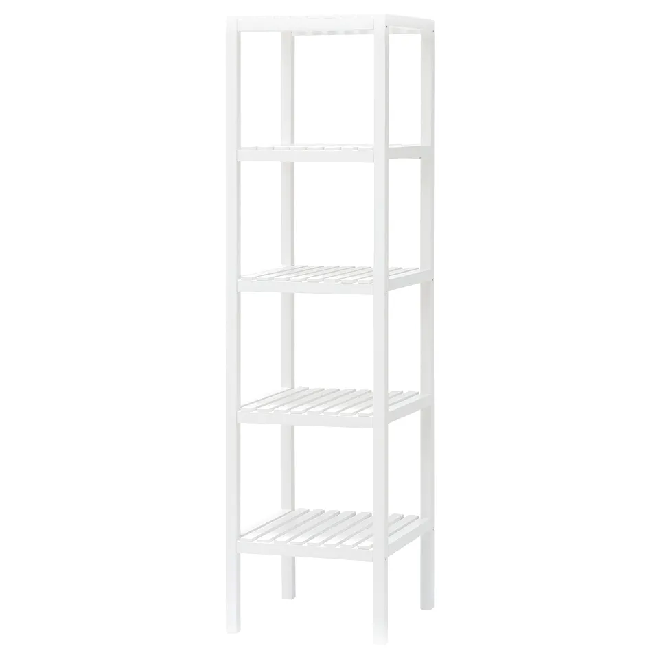 White 4-tier MUSKAN bathroom shelf, slim & perfect for organising.