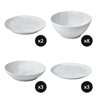 FORELLTETRA set: side plate x2 + bowl x8 + deep plate x3 + plate x3