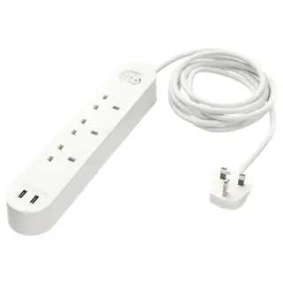 KOPPLA 3-way socket with 2 USB ports, white, 3.0 m