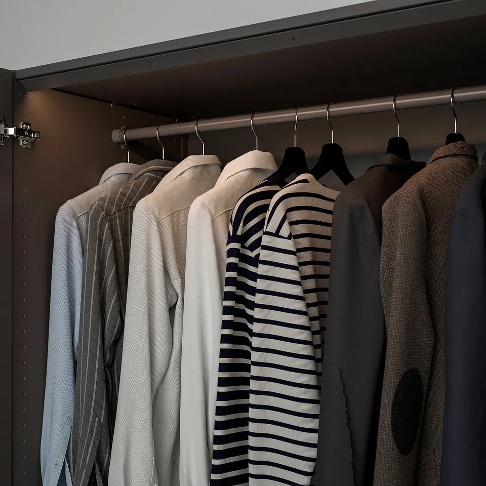 Closet with clothes, led lights.