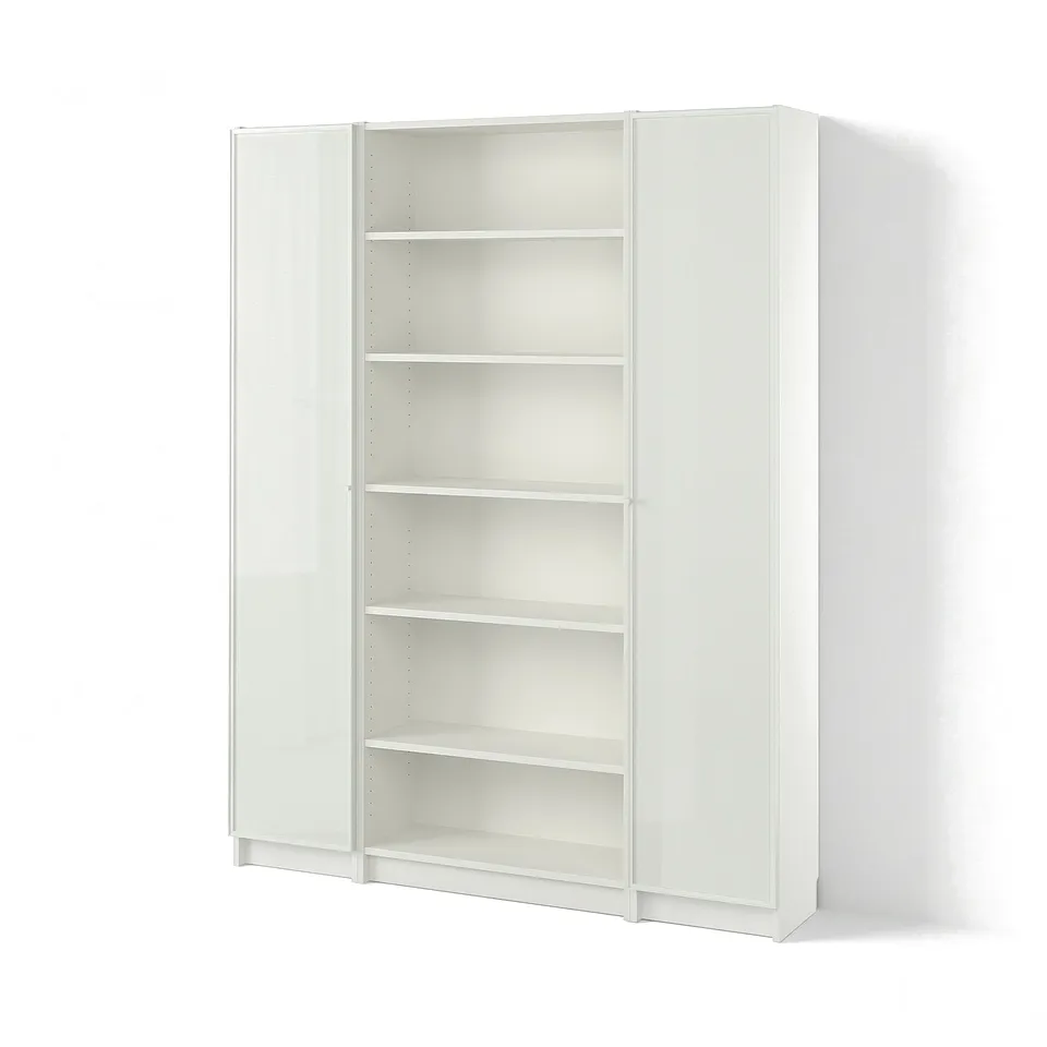 BILLY / HÖGBO Bookcase combination w glass doors, white, 160x202 cm