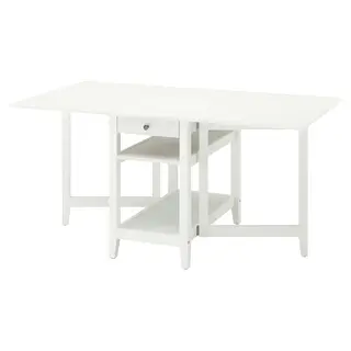 NÄSINGE gateleg table with storage, white, 48/104/159x85 cm
