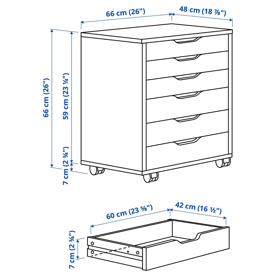 Illustration with measurements for the product: ALEX.