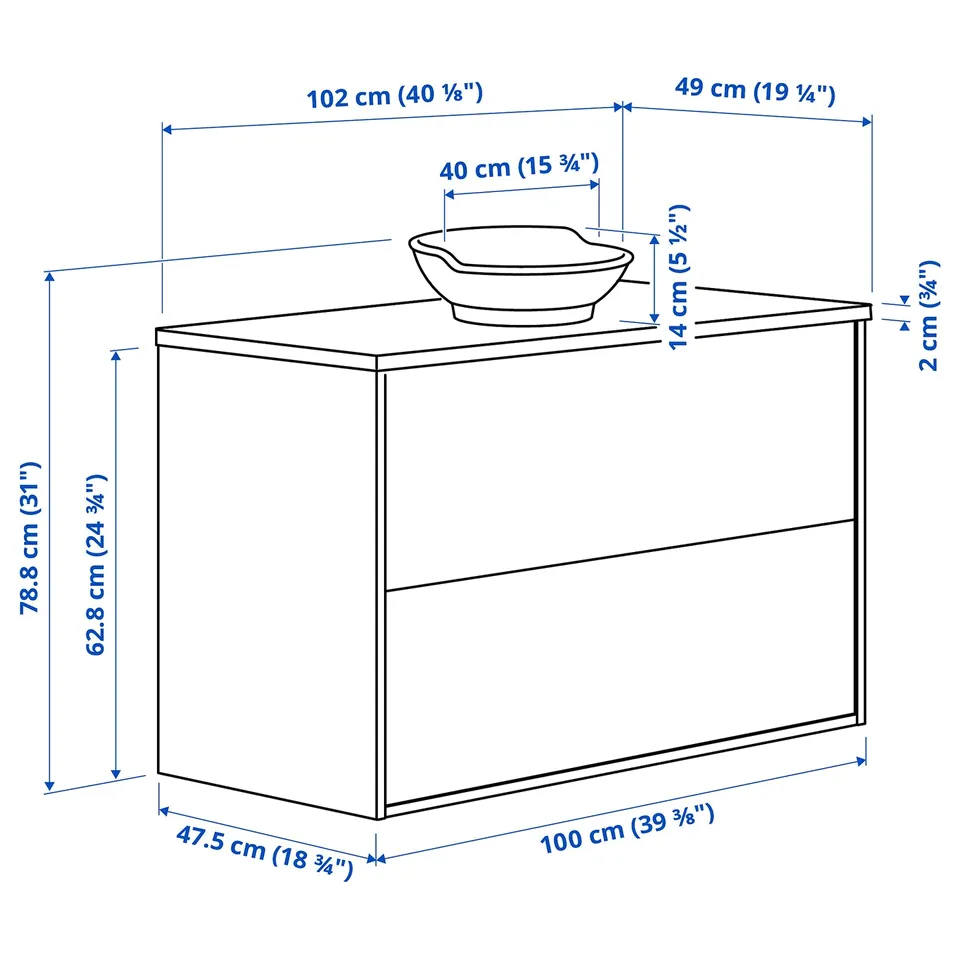 TÄNNFORSEN / VÄSTERSJÖN Wash-stnd w drawers/wash-basin, light grey/white marble effect, 102x49x79 cm
