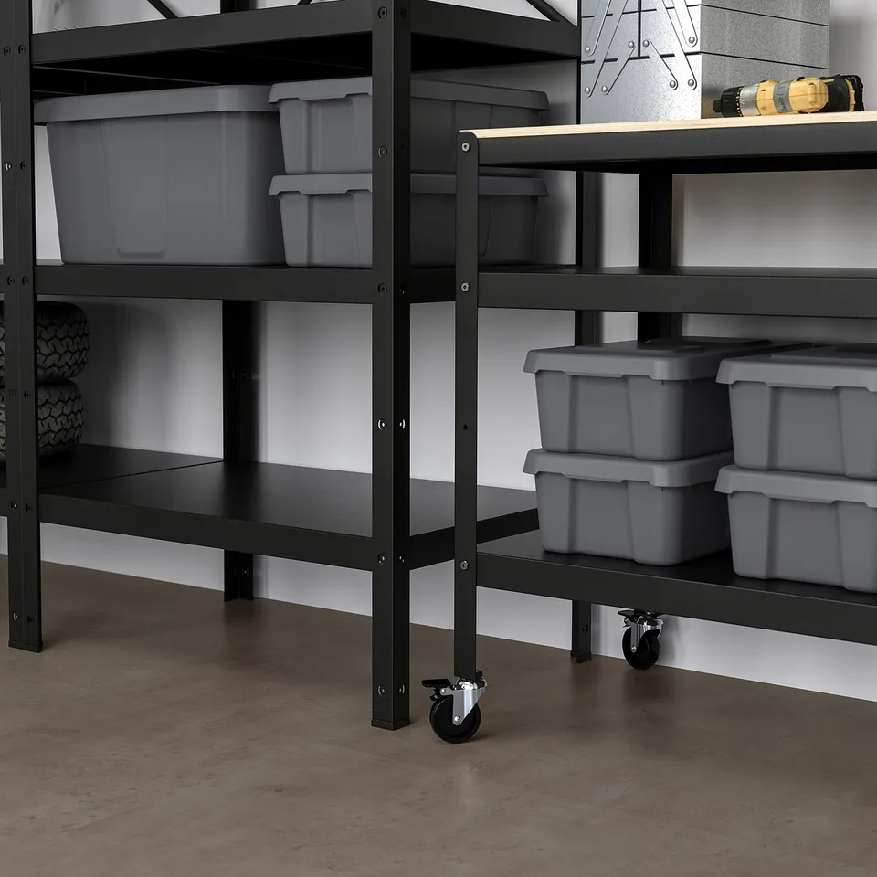 BROR Storage w shelves/cabinet/trolley, black/pine plywood
