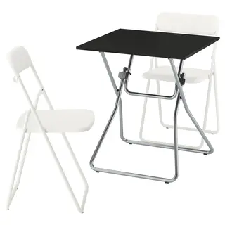 GUNDE / VIHALS table and 2 folding chairs, folding black/white, 67x67 cm