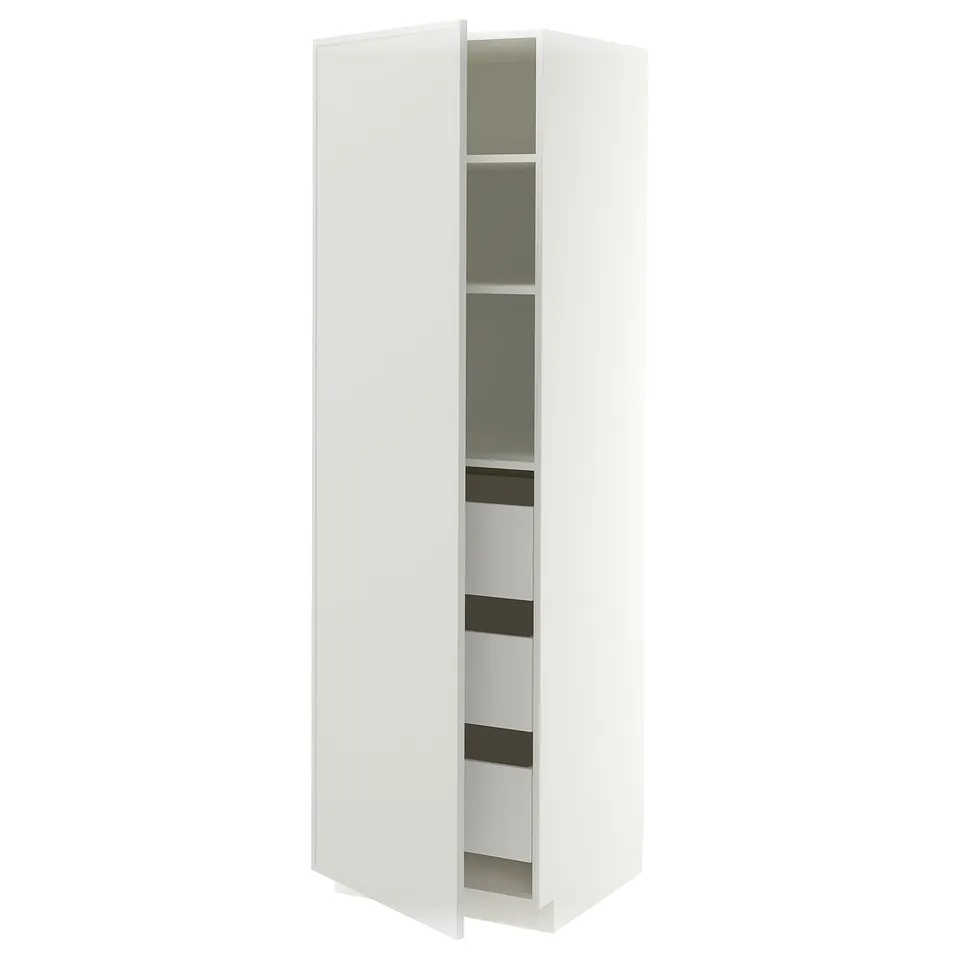 METOD / MAXIMERA High cabinet with drawers, white/Aspudden light grey, 60x60x200 cm
