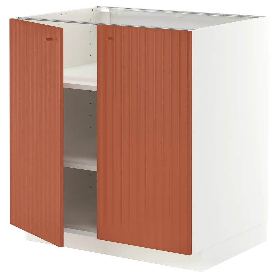 METOD Base cabinet with shelves/2 doors, white/Terrsjö red-brown wave pattern, 80x60x80 cm