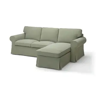 EKTORP 3-seat sofa with chaise longue, Hakebo grey-green, Depth 88 x Height 88 x Width 252 cm