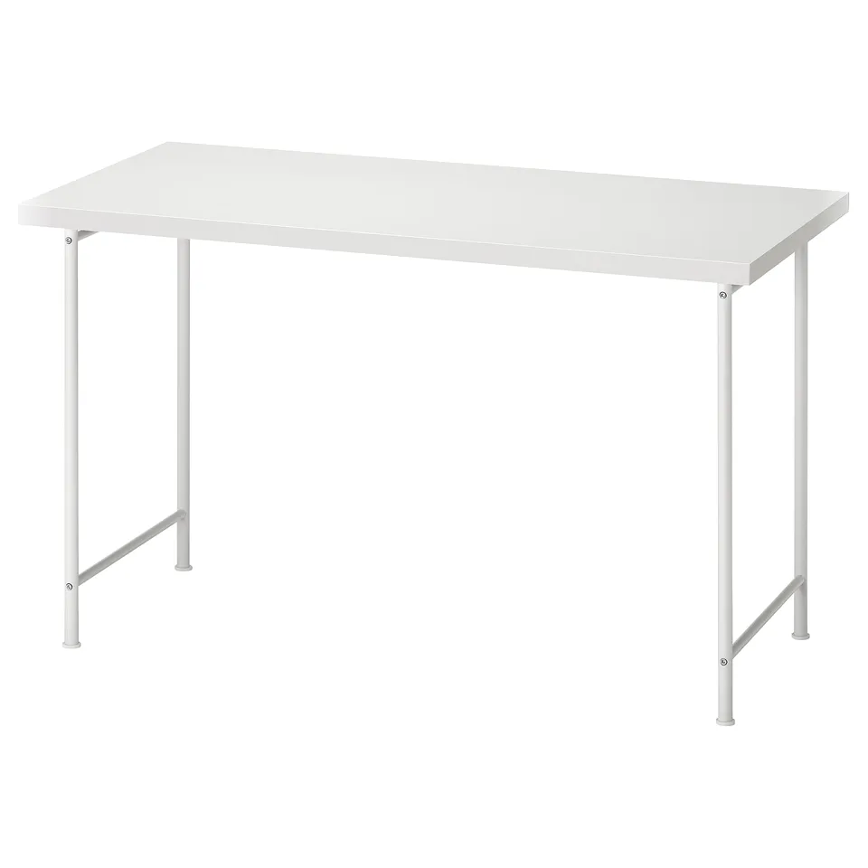 LAGKAPTEN: modern, white metal desk with rectangular top, sleek design, adjustable feet.