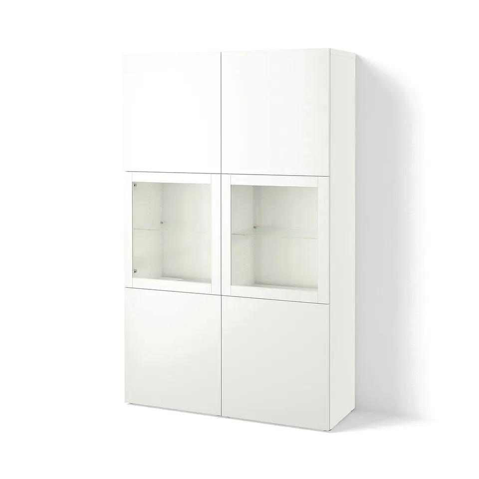BESTÅ Storage combination w glass doors, white Lappviken/Sindvik white clear glass, 120x42x193 cm