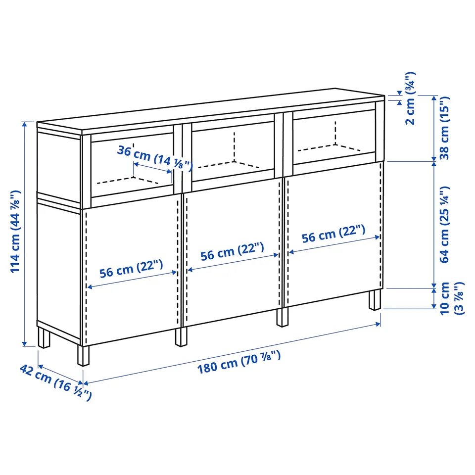 BESTÅ Storage combination with doors, Lappviken/Stubbarp/Sindvik black-brown clear glass, 180x42x114 cm