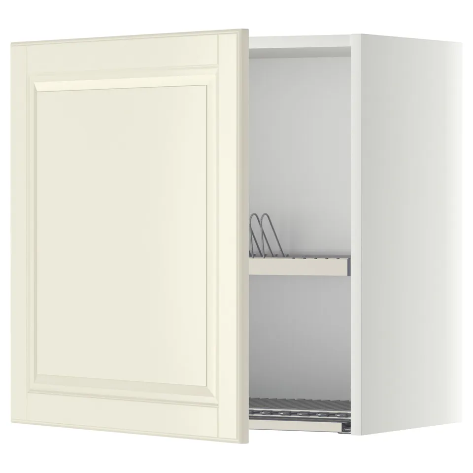 METOD white off kitchen cabinet with adjustable shelf, bevelled door.