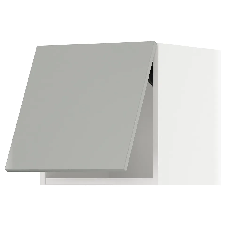 A modern light grey METOD kitchen cabinet. Its rectangular with sleek, clean lines and a minimalist design.