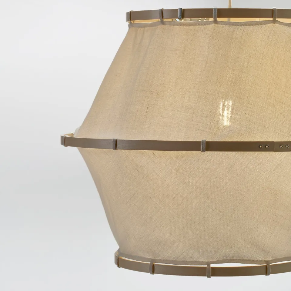 BÄCKMÄRKE Pendant lamp, white textile/wood, 54 cm