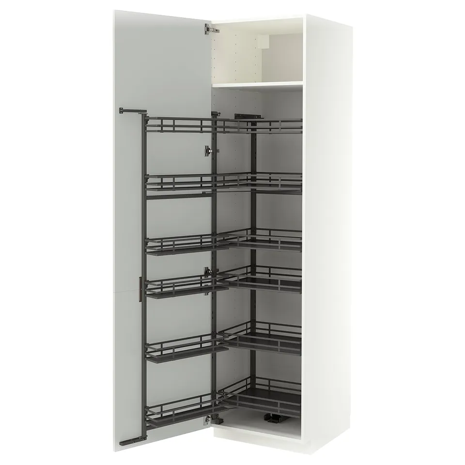 METOD High cabinet with pull-out larder, white/Aspudden light grey, 60x60x220 cm