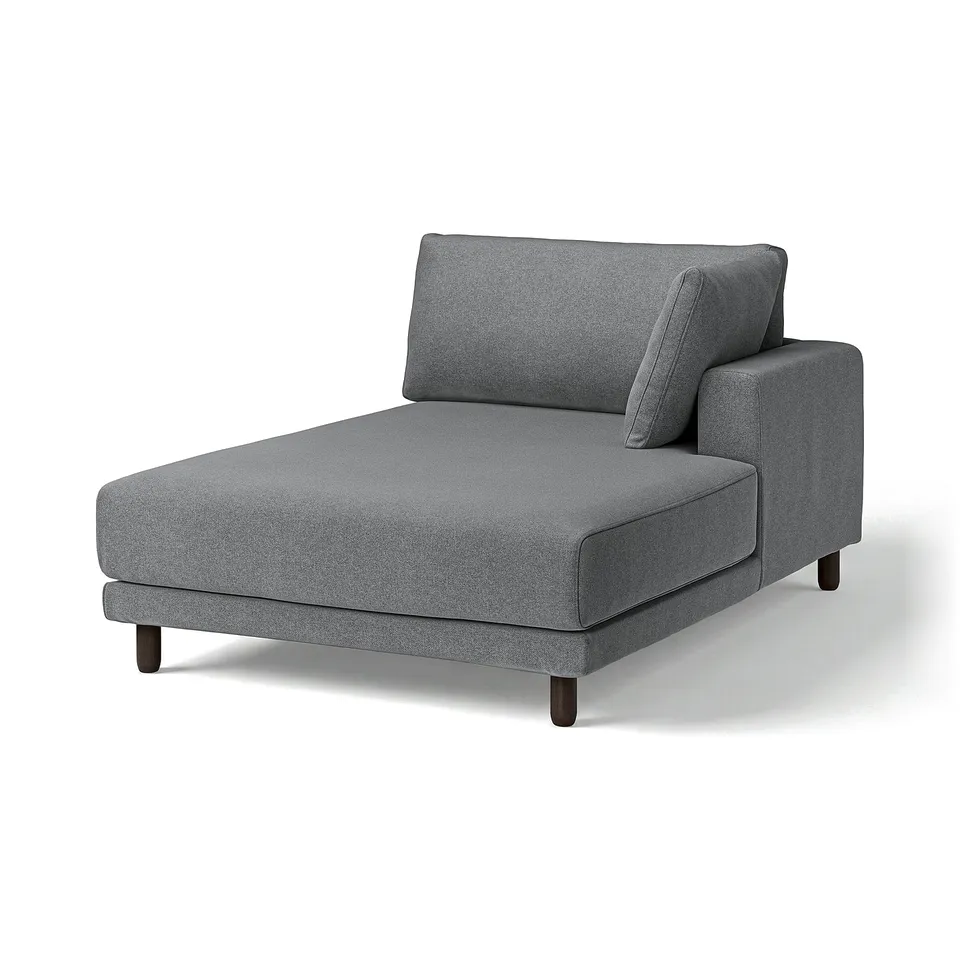 Grey UPPÅKRA chaise lounge, modern design, wooden legs, soft fabric, comfort for family.