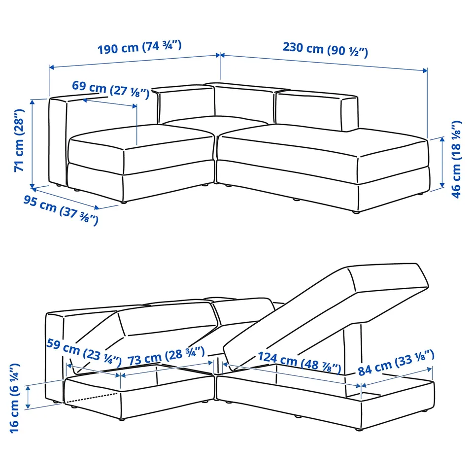 Illustration with measurements for the product: JÄTTEBO.