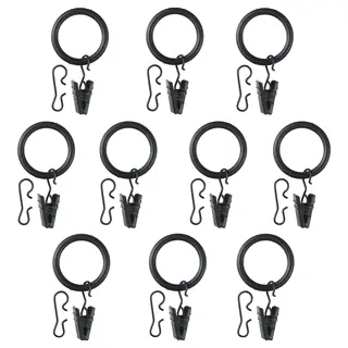 SYRLIG curtain ring with clip and hook, black, 25 mm