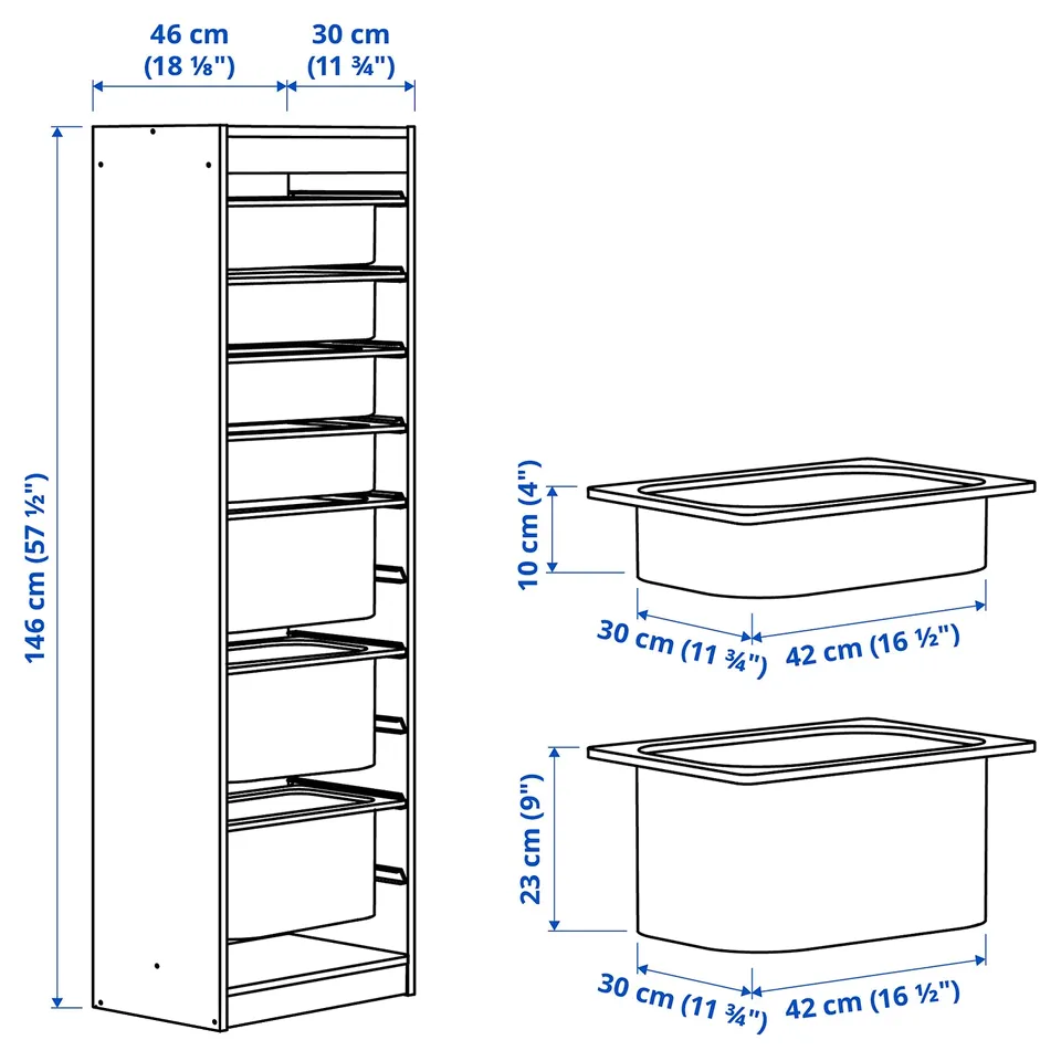 Illustration with measurements for the product: TROFAST.