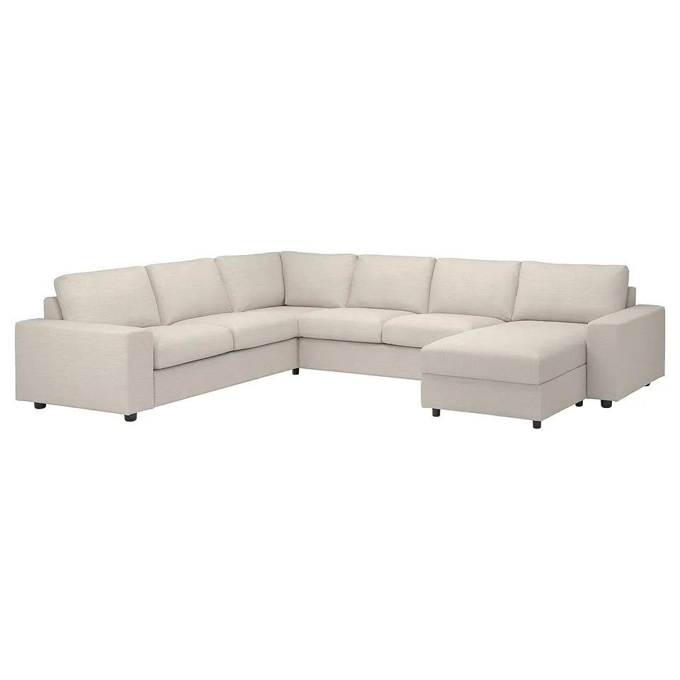VIMLE Corner sofa, 5-seat w chaise longue, with wide armrests/Gunnared beige