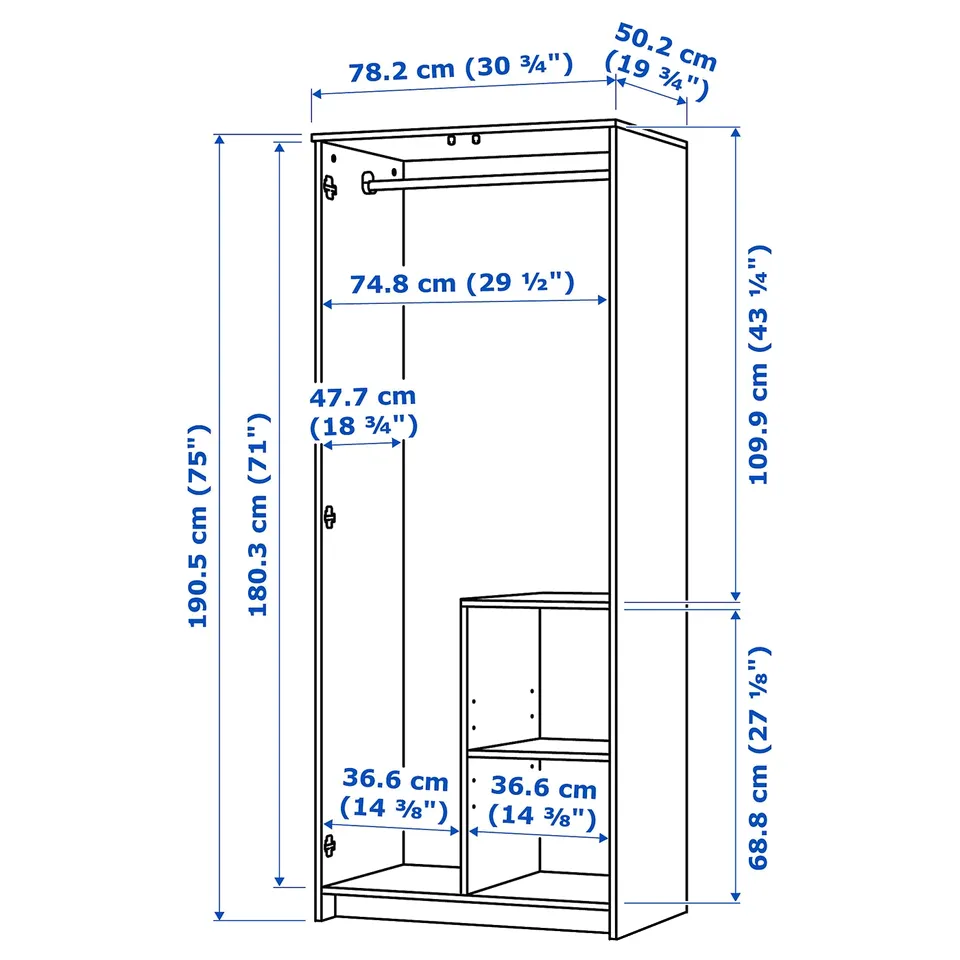 Illustration with measurements for the product: BRIMNES.