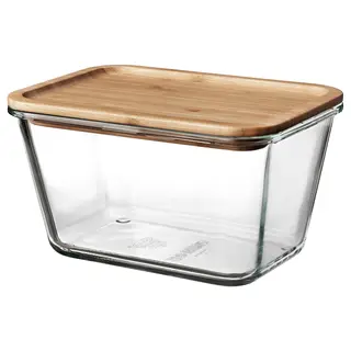 IKEA 365 + food container with lid, rectangular glass/bamboo, 1.8 l