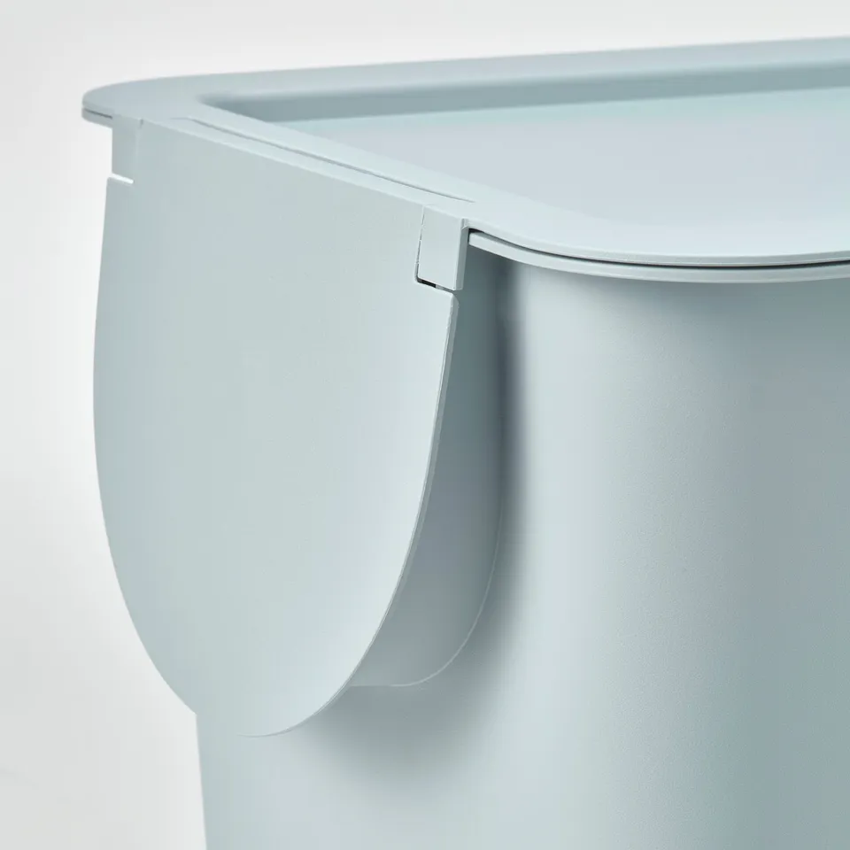 Modern freestanding recycling bin with lid, clean design, sturdy plastic.
