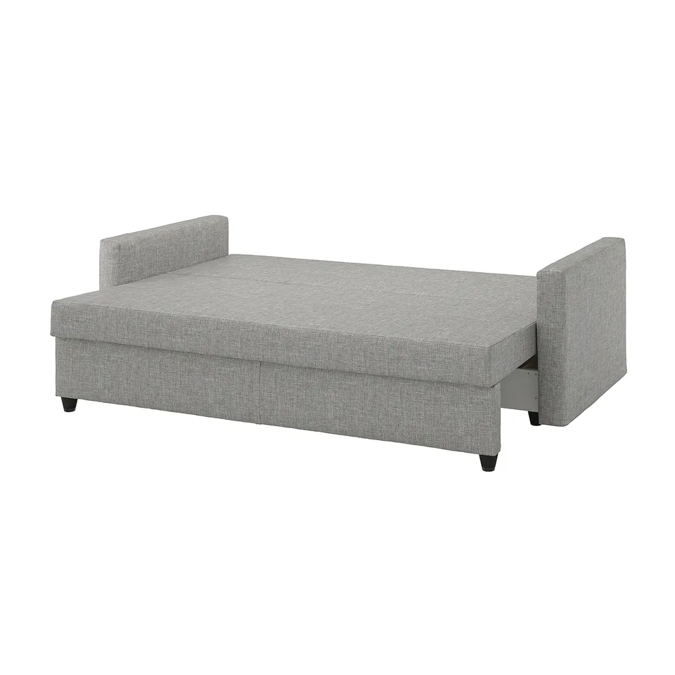FRIHETEN grey sofa-bed with storage and adjustable backrest.