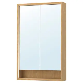 FAXÄLVEN mirror cabinet w built-in lighting, oak effect, 60x15x95 cm
