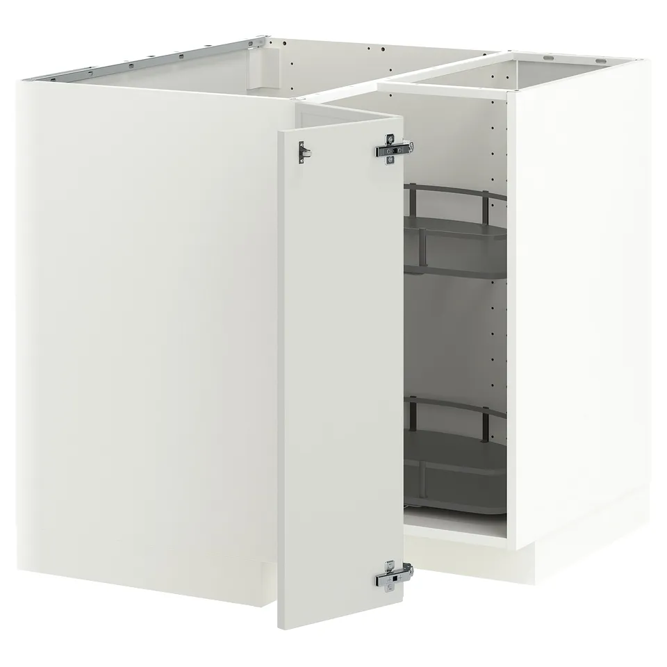 METOD Corner base cabinet with carousel, white/Aspudden light grey, 88x88x80 cm