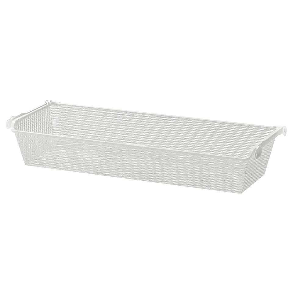 KOMPLEMENT white mesh basket for storage, rectangular with handles.