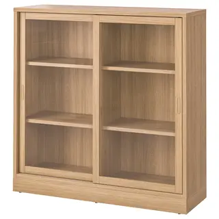 TONSTAD cabinet with sliding glass doors, oak veneer, 121x37x120 cm