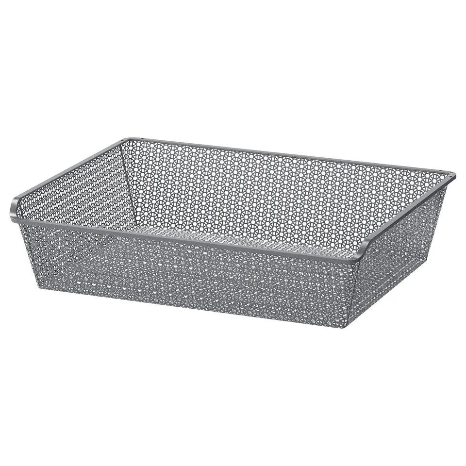 KOMPLEMENT metal mesh basket, grey, rectangular, with round hole design.