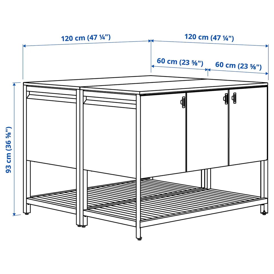 BÅTSKÄR Outdoor kitchen island, dark grey, 120x120 cm