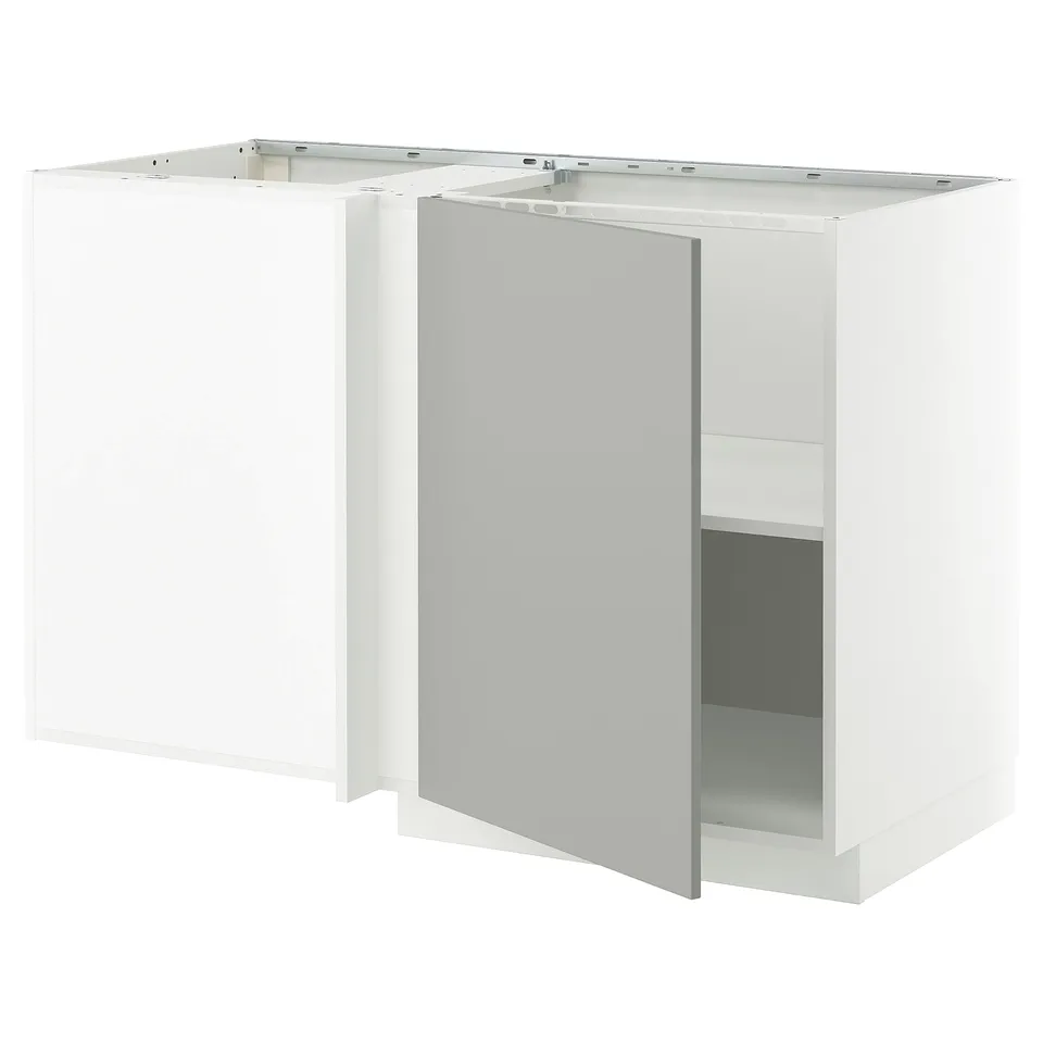 White METOD kitchen unit: modern, l-shape, light grey, wooden, minimalist design.
