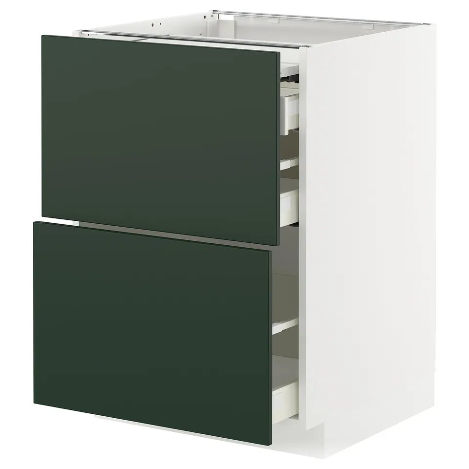 Modern kitchen unit: METOD, green havstorp fronts, white frame, 2 drawers, sleek design.