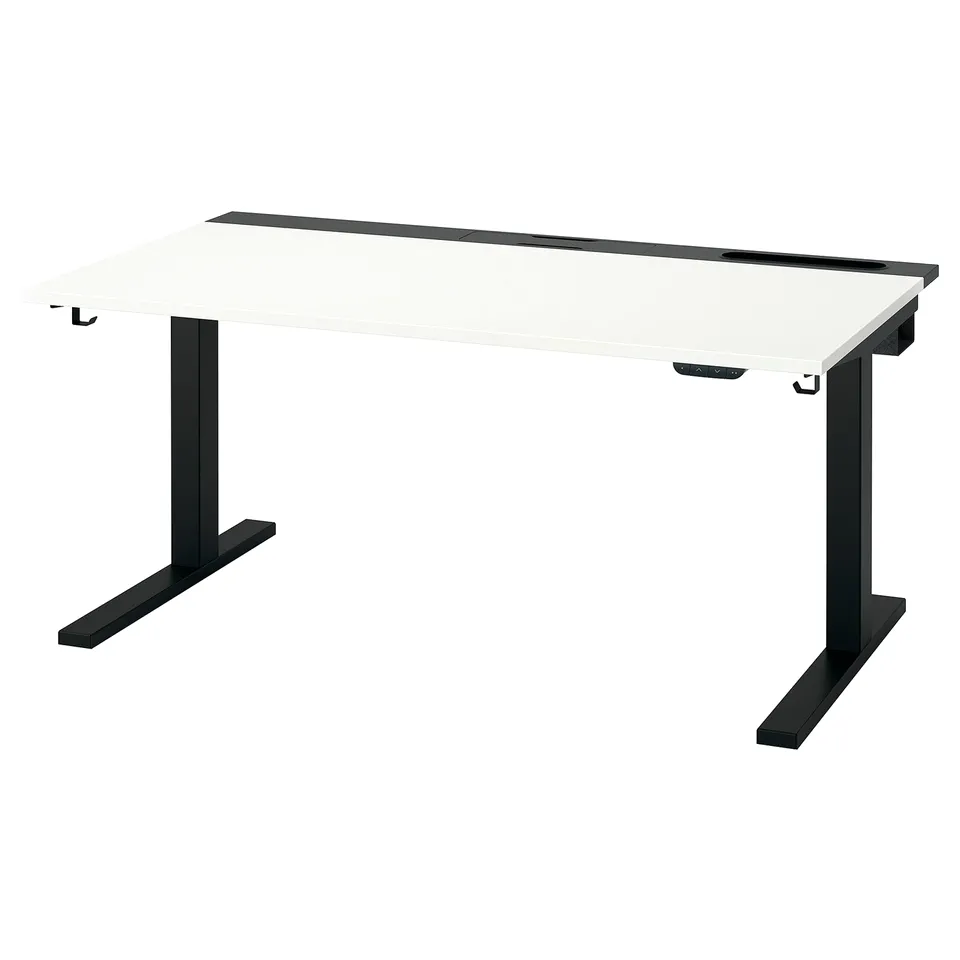 MITTZON desk: white top, black legs, adjustable height.