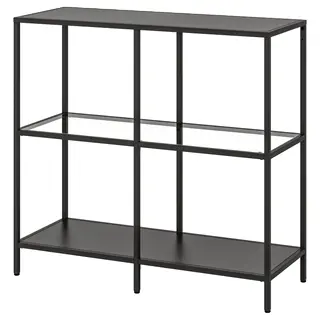 VITTSJÖ shelving unit, black-brown/glass, 100x93 cm