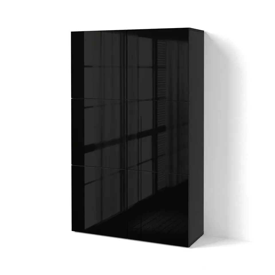 BESTÅ Storage combination with doors, black-brown/Selsviken high-gloss/black, 120x42x193 cm
